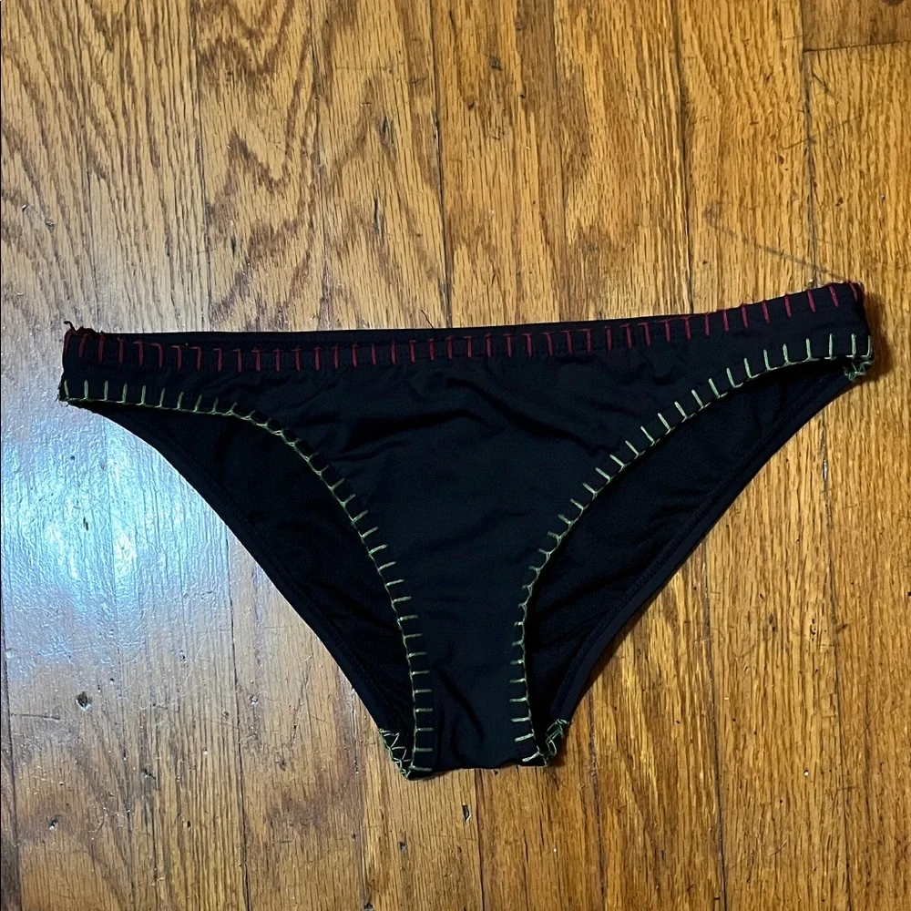 Lucky Brand Black Bikini Bottom with Colorful Stitching Swimwear Size Small
